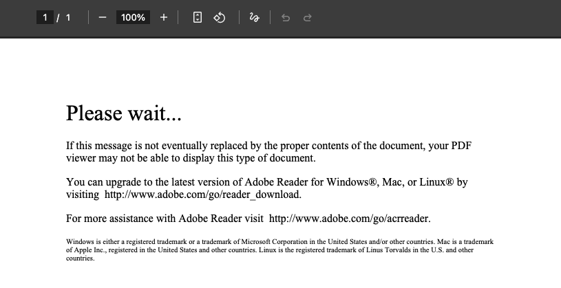 A screenshot displaying the error provided when opening the investment justification in a web-browser